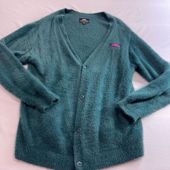 Vans Curren X Knost Fuzzy Knit Teal Cardigan Sweater Size Small - Picture 1 of 8
